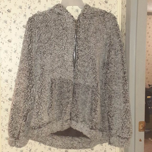 Women's Faux Fur Full Zip Lined Hooded Coat Jacket Grey Plus Size 2x NWOT - Picture 1 of 11